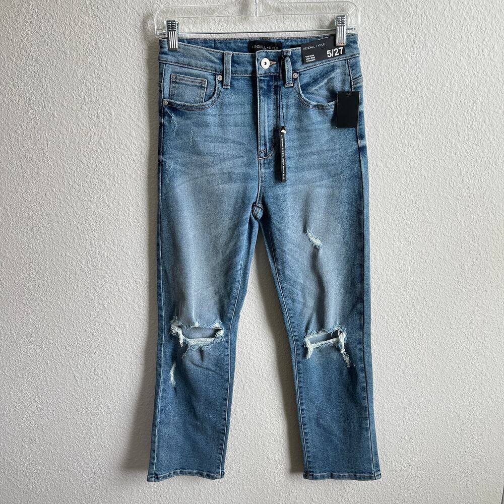 New Kendall & Kylie Icon High Rise Straight Jeans Womens 5/27 Distressed Stretch